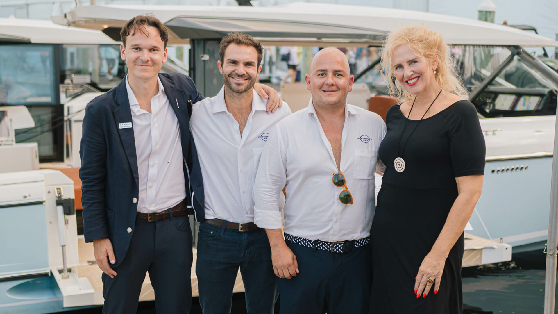 From the left: Jon Hautamäki, Saxdor Sales Director, Javier Aboumrad, Performance Boats CEO, Armando Alcocer, Performance Boats Brand Manager, Erna Rusi, Saxdor CEO